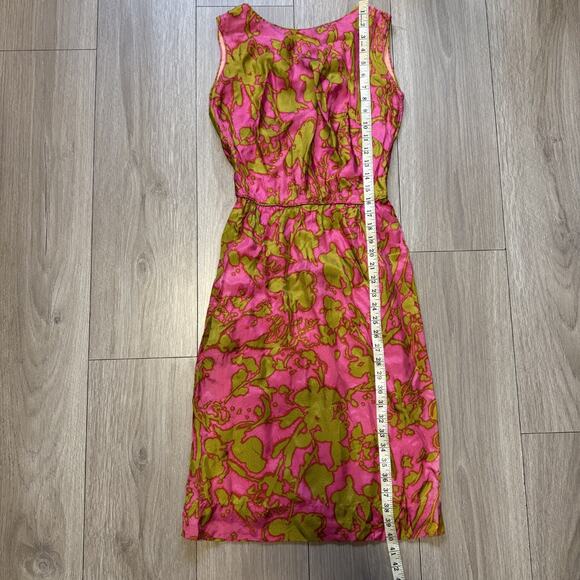 Vintage 1960s Lauhala Hawaiian Sheath Dress Pink Green Floral Wiggle Rayon - Picture 6 of 13